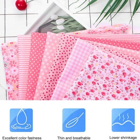 7Pcs Cotton Fabric Bedding Bundle - Pink, Assorted Pre-Cut Quilting & Sewing Set - Picture 2 of 9
